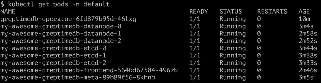 (图 1:GreptimeDB 相关的 Pod)
