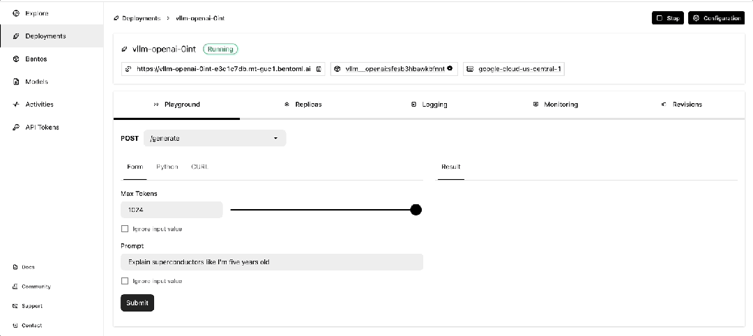 (图 2 :BentoCloud 控制台交互)