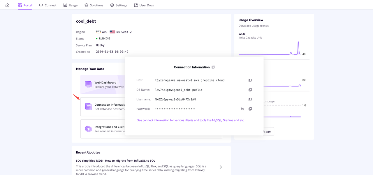 GreptimeCloud connection info

