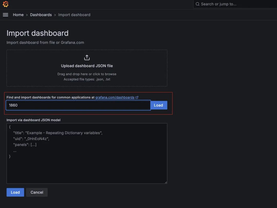 通过 ID 导入 Node Exporter 的 Dashboard