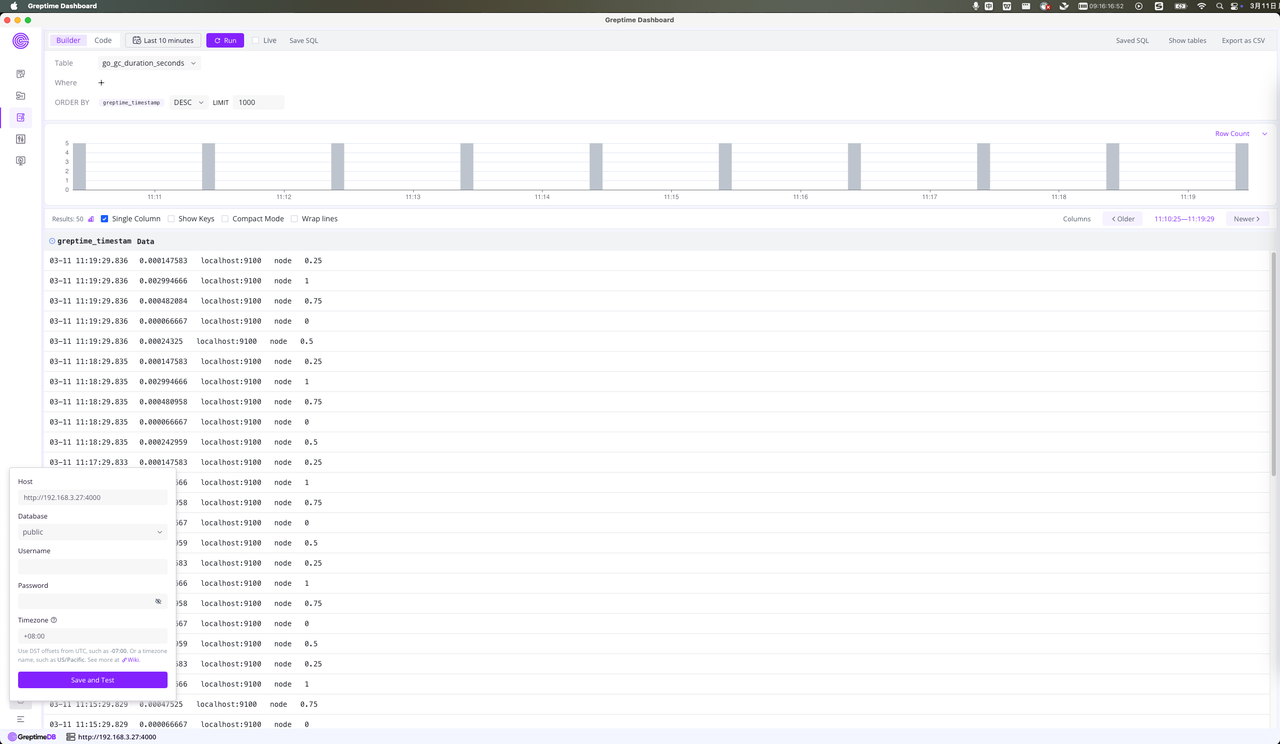 （图 1：桌面版 GreptimeDB Dashboard）
